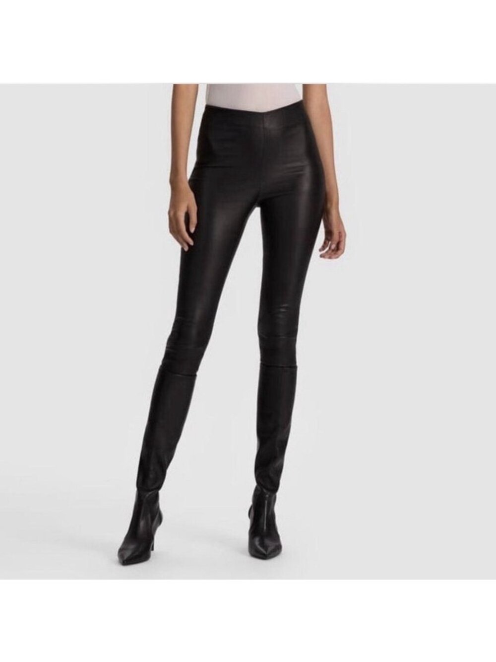 Alice Olivia Authentic black Genuine Lambskin Leather Skinny Pants 10 Medium